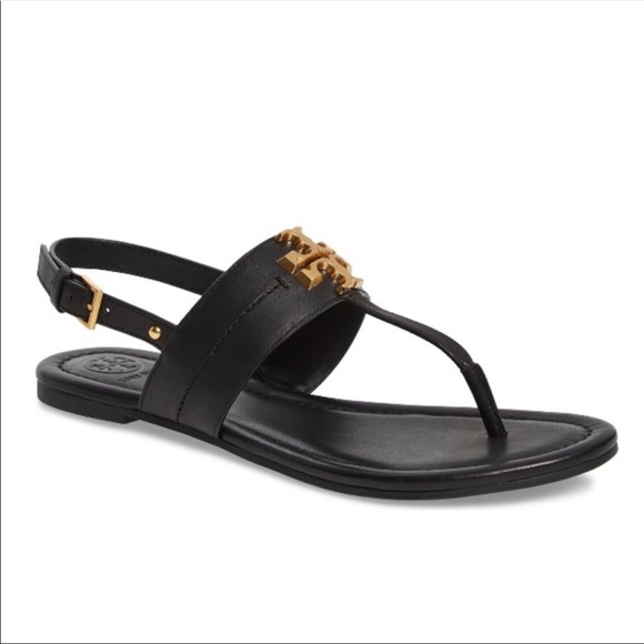 New Tory Burch Everly Leather Sandals Black - Picture 5 of 9